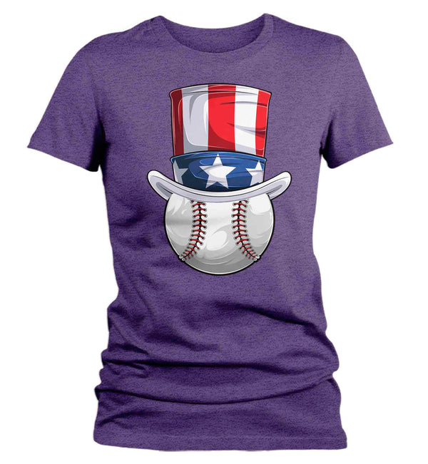 Women's Funny 4th July T Shirt Patriotic Baseball Shirt Uncle Sam Hat USA Memorial Baseball Coach Gym Teacher TShirt Gift Tee Ladies Woman-Shirts By Sarah