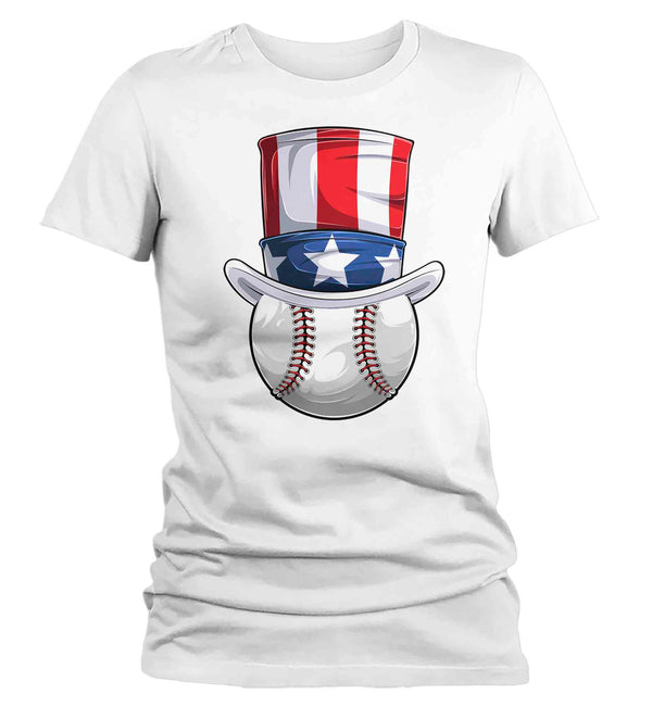 Women's Funny 4th July T Shirt Patriotic Baseball Shirt Uncle Sam Hat USA Memorial Baseball Coach Gym Teacher TShirt Gift Tee Ladies Woman-Shirts By Sarah