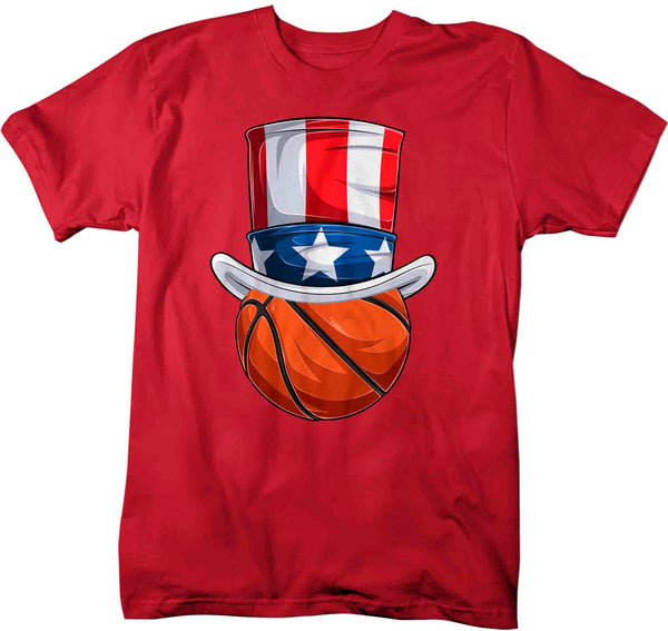 Men's Funny 4th July T Shirt Patriotic Basketball Shirt Patriot Hat USA Memorial Independence Coach Gym Teacher TShirt Gift Tee Unisex Man-Shirts By Sarah