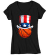Women's V-Neck Funny 4th July T Shirt Patriotic Basketball Shirt Patriot Hat USA Memorial Independence Coach Gym Teacher TShirt Gift Tee Ladies