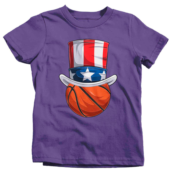 Kids Funny 4th July T Shirt Patriotic Basketball Shirt Patriot Hat USA Memorial Independence Coach Gym Teacher TShirt Gift Tee Unisex Youth-Shirts By Sarah