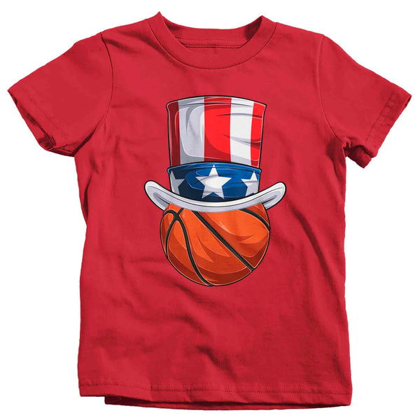 Kids Funny 4th July T Shirt Patriotic Basketball Shirt Patriot Hat USA Memorial Independence Coach Gym Teacher TShirt Gift Tee Unisex Youth-Shirts By Sarah