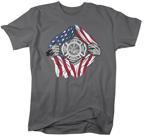 Men's Firefighter T Shirt Superhero Shirt Fireman Shirts Fire Dept. T-Shirt American Flag Shirt Patriotic Shirts-Shirts By Sarah