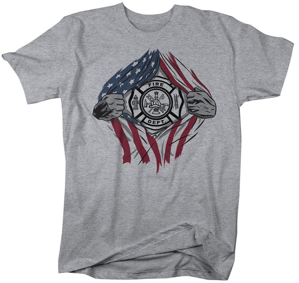 Men's Firefighter T Shirt Superhero Shirt Fireman Shirts Fire Dept. T-Shirt American Flag Shirt Patriotic Shirts-Shirts By Sarah