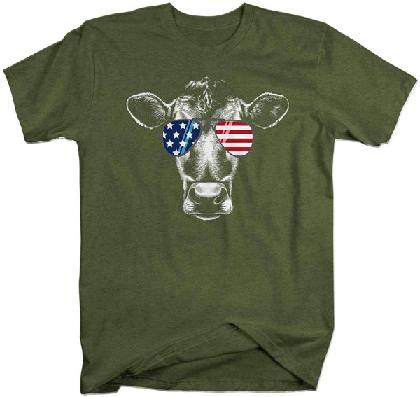 Men's Patriotic Shirt Cow Shirt Heifer TShirt Merica Glasses Flag 4th July Shirt Funny Patriot Farmer Farm Man Unisex-Shirts By Sarah