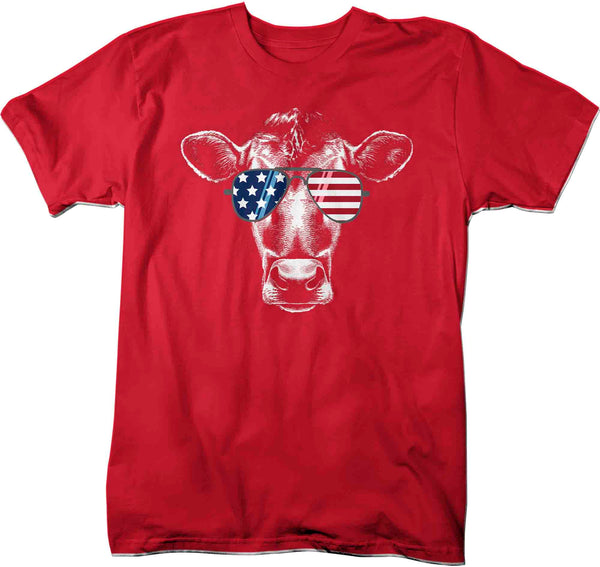 Men's Patriotic Shirt Cow Shirt Heifer TShirt Merica Glasses Flag 4th July Shirt Funny Patriot Farmer Farm Man Unisex-Shirts By Sarah