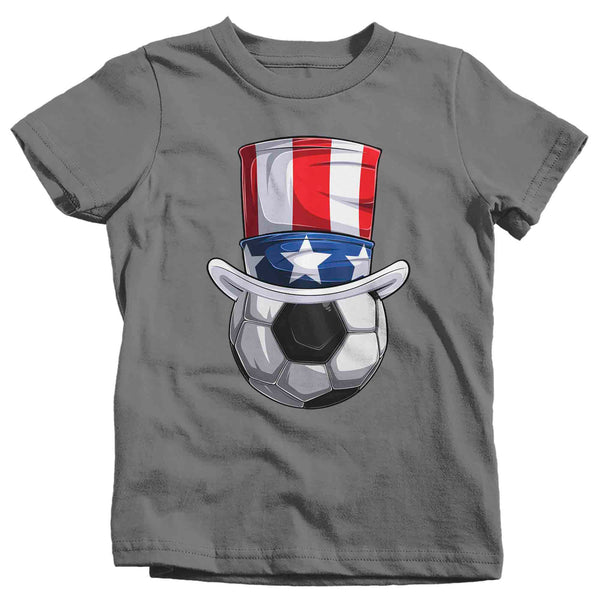 Kids Funny 4th July T Shirt Patriotic Soccer Ball Shirt Patriot Hat USA Memorial Independence Coach Gym Teacher TShirt Gift Tee Unisex Youth-Shirts By Sarah