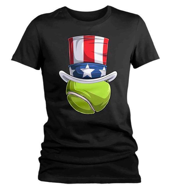 Women's Funny 4th July T Shirt Patriotic Tennis Ball Shirt Patriot Hat USA Memorial Independence Coach Gym Teacher TShirt Gift Tee Ladies-Shirts By Sarah