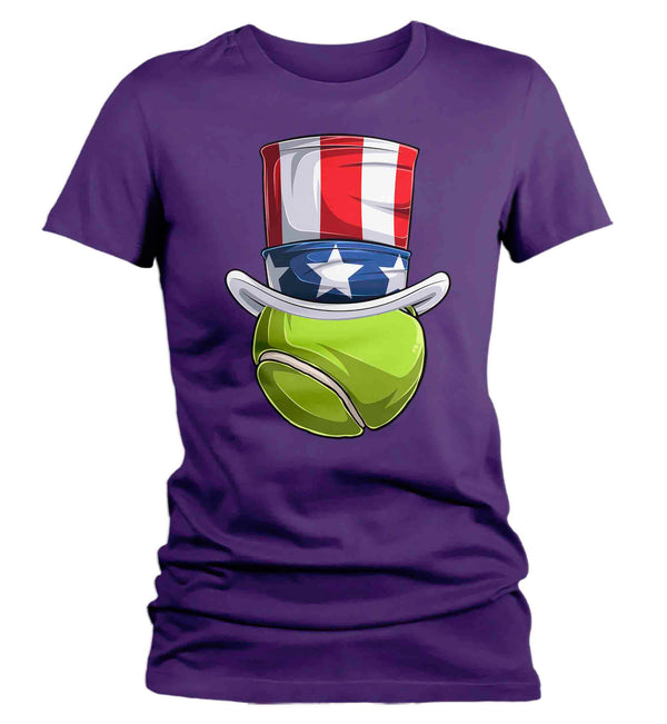 Women's Funny 4th July T Shirt Patriotic Tennis Ball Shirt Patriot Hat USA Memorial Independence Coach Gym Teacher TShirt Gift Tee Ladies-Shirts By Sarah