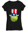 Women's V-Neck Funny 4th July T Shirt Patriotic Tennis Ball Shirt Patriot Hat USA Memorial Independence Coach Gym Teacher TShirt Gift Tee Ladies