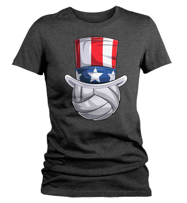 Women's Funny 4th July T Shirt Patriotic Volleyball Shirt Patriot Hat USA Memorial Independence Coach Gym Teacher TShirt Gift Tee Ladies-Shirts By Sarah