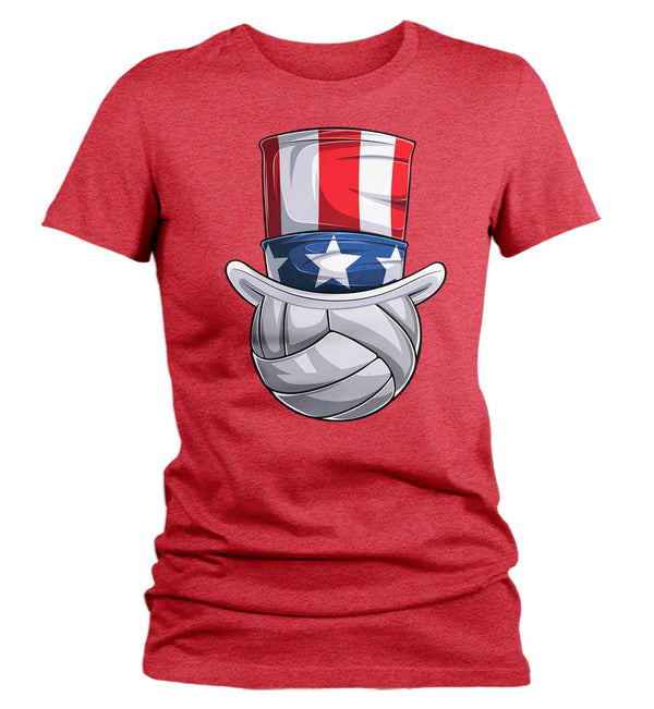 Women's Funny 4th July T Shirt Patriotic Volleyball Shirt Patriot Hat USA Memorial Independence Coach Gym Teacher TShirt Gift Tee Ladies-Shirts By Sarah