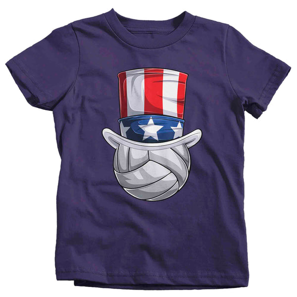 Kids Funny 4th July T Shirt Patriotic Volleyball Shirt Patriot Hat USA Memorial Independence Coach Gym Teacher TShirt Gift Tee Unisex Youth-Shirts By Sarah