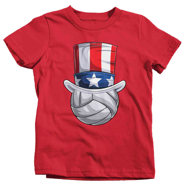 Kids Funny 4th July T Shirt Patriotic Volleyball Shirt Patriot Hat USA Memorial Independence Coach Gym Teacher TShirt Gift Tee Unisex Youth-Shirts By Sarah
