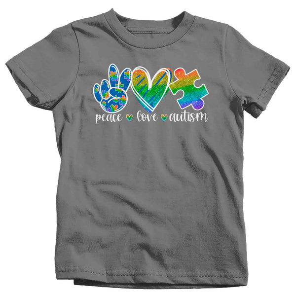 Kids Peace Love Autism Shirt Cute Autism T Shirt Awareness Tee Puzzle Piece Shirt Support Autism Awareness Shirt Boy's Girl's-Shirts By Sarah