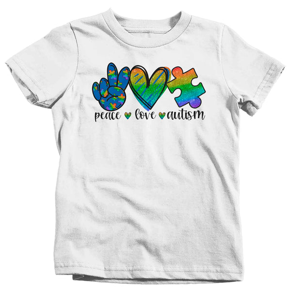 Kids Peace Love Autism Shirt Cute Autism T Shirt Awareness Tee Puzzle Piece Shirt Support Autism Awareness Shirt Boy's Girl's-Shirts By Sarah
