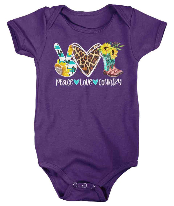 Baby Western Shirt Southern Creeper Peace Love Country Bodysuit Turquoise Cowboy Boots Cute Summer Sunflower One Piece-Shirts By Sarah