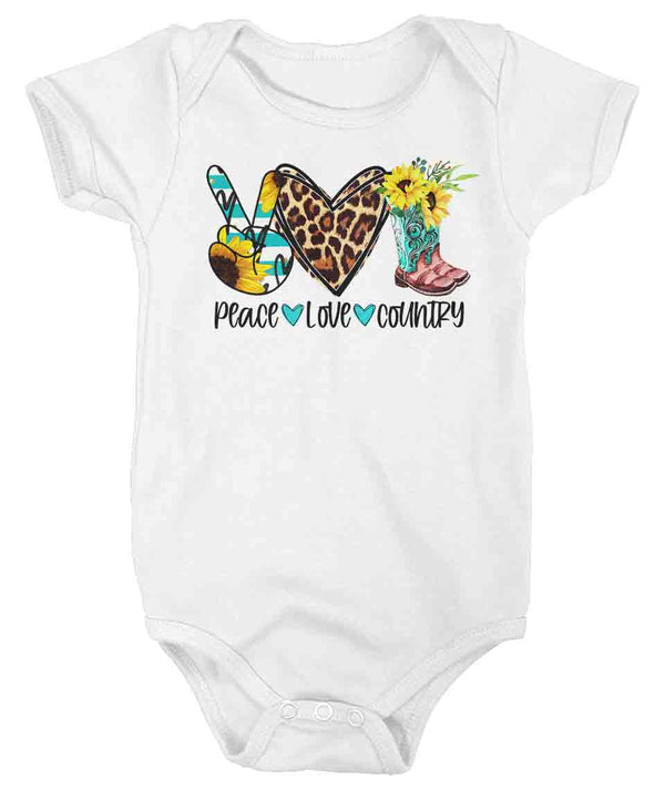 Baby Western Shirt Southern Creeper Peace Love Country Bodysuit Turquoise Cowboy Boots Cute Summer Sunflower One Piece-Shirts By Sarah