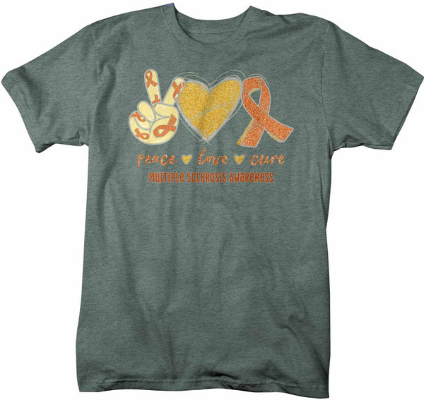 Men's Multiple Sclerosis T Shirt Peace Love Cure MS Shirt Orange Ribbon T Shirt Inspirational MS Shirt-Shirts By Sarah