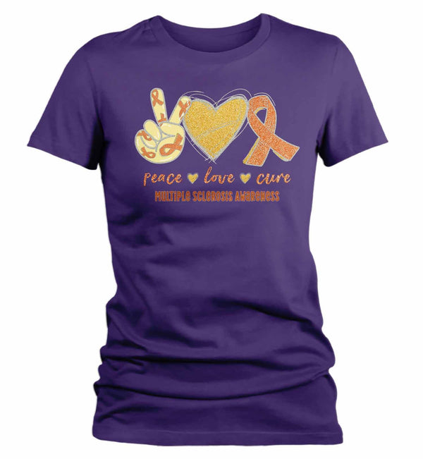 Women's Multiple Sclerosis T Shirt Peace Love Cure MS Shirt Orange Ribbon T Shirt Inspirational MS Shirt-Shirts By Sarah