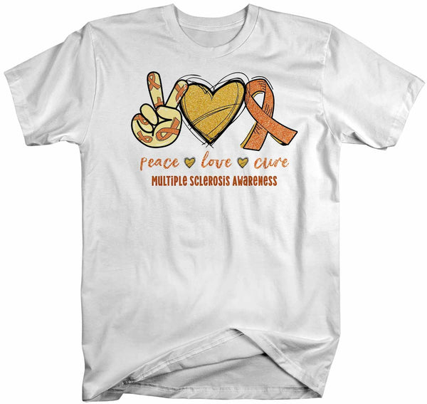 Men's Multiple Sclerosis T Shirt Peace Love Cure MS Shirt Orange Ribbon T Shirt Inspirational MS Shirt-Shirts By Sarah