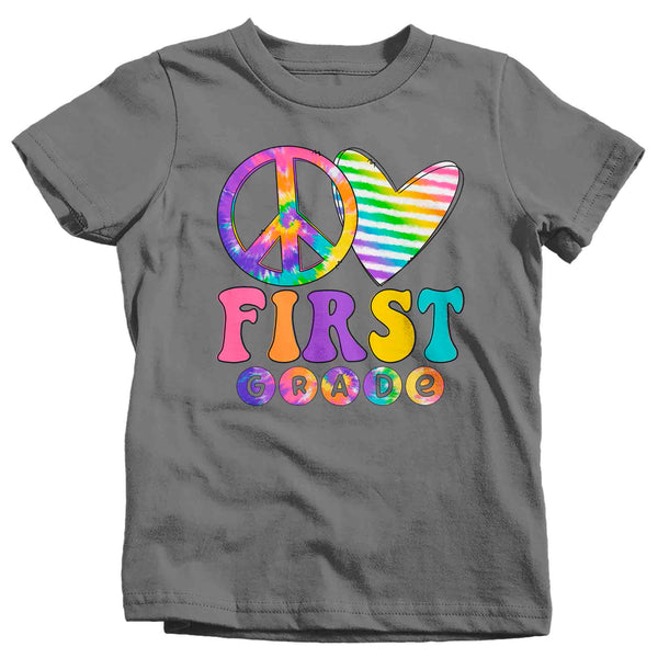 Kids 1st Grade Shirt Peace Love T Shirt Tie Dye First Grade 1 Vintage Rainbow Hippie Retro Boho Cute Tee Girl's Back To School-Shirts By Sarah