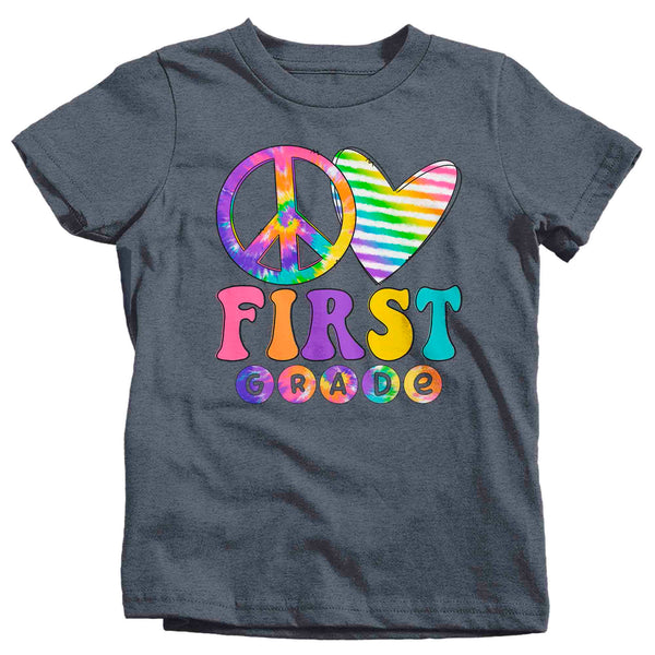 Kids 1st Grade Shirt Peace Love T Shirt Tie Dye First Grade 1 Vintage Rainbow Hippie Retro Boho Cute Tee Girl's Back To School-Shirts By Sarah