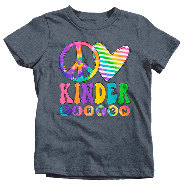 Kids Kindergarten Shirt Peace Love T Shirt Tie Dye Kinder Grade K Kindergarten Hippie Retro Boho Cute Tee Girl's Back To School-Shirts By Sarah