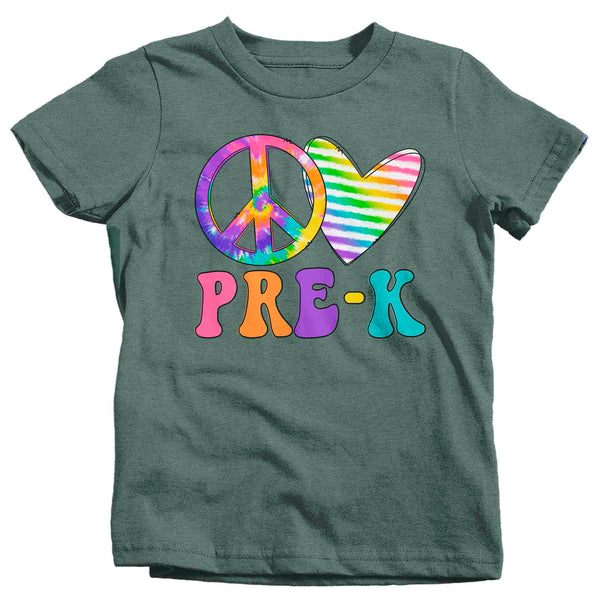 Kids Pre-K Shirt Peace Love T Shirt Tie Dye PreK Grade Pre Kindergarten Hippie Retro Boho Cute Tee Girl's Back To School-Shirts By Sarah