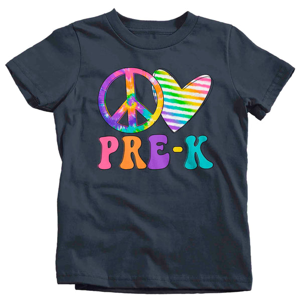 Kids Pre-K Shirt Peace Love T Shirt Tie Dye PreK Grade Pre Kindergarten Hippie Retro Boho Cute Tee Girl's Back To School-Shirts By Sarah