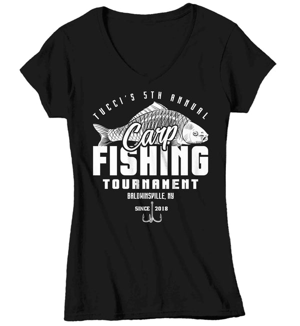 Women's V-Neck Fishing T-Shirt Fisherman Carp Fishing Tee Shirt Custom Personalized Tournament Fish Trip Vacation Mother's Day Gift Ladies-Shirts By Sarah