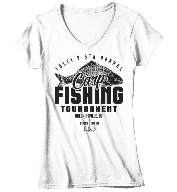 Women's V-Neck Fishing T-Shirt Fisherman Carp Fishing Tee Shirt Custom Personalized Tournament Fish Trip Vacation Mother's Day Gift Ladies-Shirts By Sarah