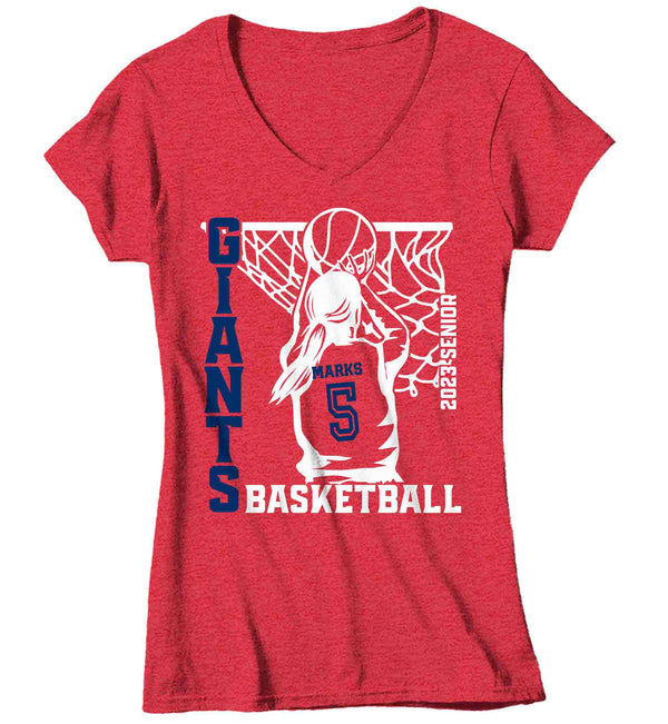 Women's V-Neck Personalized Basketball Team Shirt Ball Tee Female Player Ladies Girls T Shirt Custom Mom Dad TShirt Custom Woman Shirts Gift-Shirts By Sarah