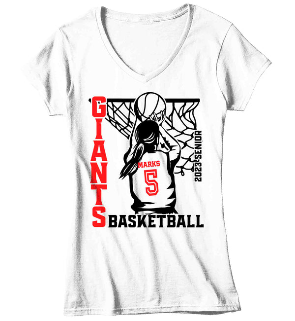 Women's V-Neck Personalized Basketball Team Shirt Ball Tee Female Player Ladies Girls T Shirt Custom Mom Dad TShirt Custom Woman Shirts Gift-Shirts By Sarah
