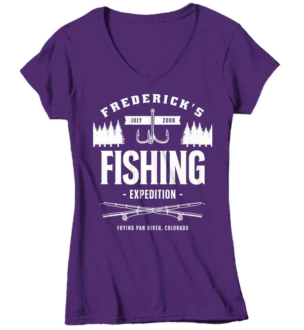 Women's V-Neck Fishing T-Shirt Fisherman Trip Expedition Tee Shirt Custom Shirts Personalized Tee Fish Trip Vacation Mother's Day Ladies-Shirts By Sarah