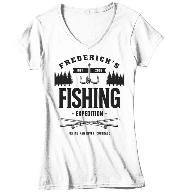 Women's V-Neck Fishing T-Shirt Fisherman Trip Expedition Tee Shirt Custom Shirts Personalized Tee Fish Trip Vacation Mother's Day Ladies-Shirts By Sarah