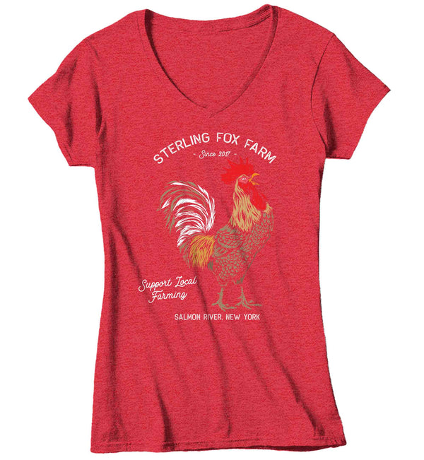 Women's V-Neck Personalized Farm T Shirt Vintage Rooster Shirt Farmer Gift Idea Custom Chicken Shirt Homestead Shirts Customized TShirt Ladies-Shirts By Sarah