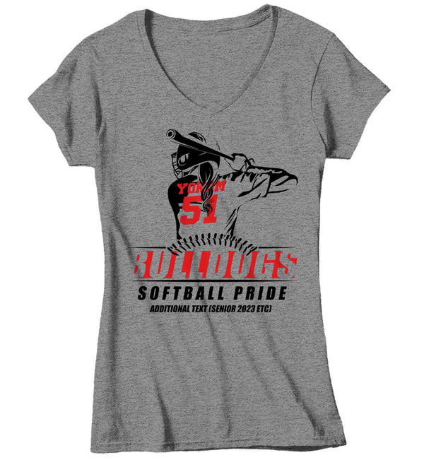 Women's V-Neck Personalized Softball Shirt Custom Baller T Shirt Personalized Softball Dad Player Mom TShirt Custom Ladies Shirts Gift Idea-Shirts By Sarah