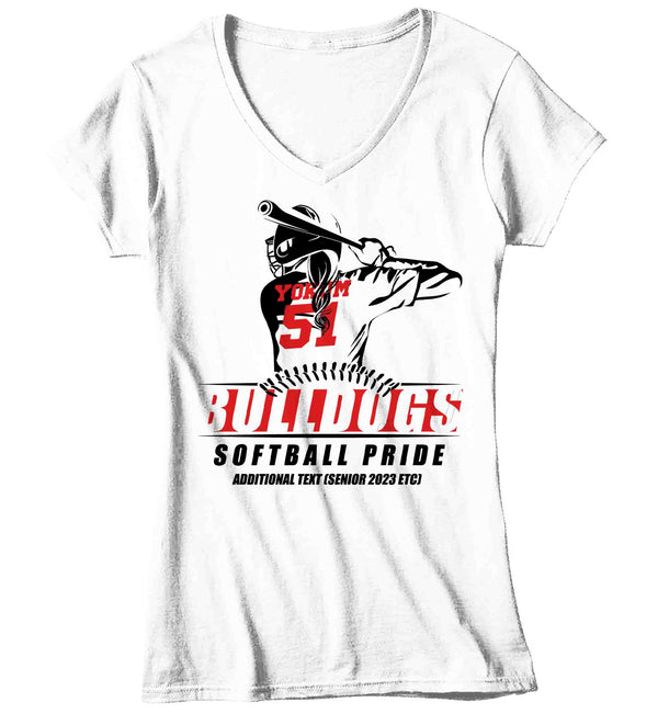 Women's V-Neck Personalized Softball Shirt Custom Baller T Shirt Personalized Softball Dad Player Mom TShirt Custom Ladies Shirts Gift Idea-Shirts By Sarah