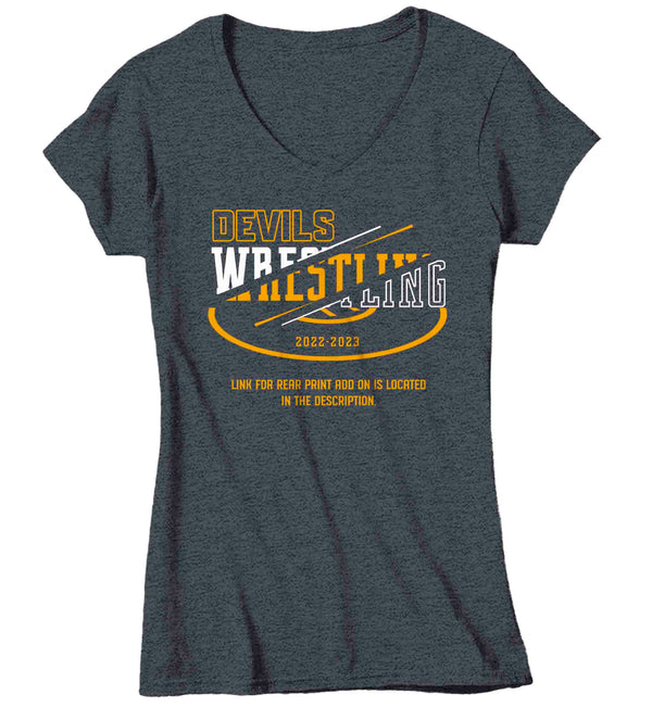 Women's V-Neck Wrestling Team Shirt Personalized Wrestler Tee Streetwear Highschool T Shirt Personalized Mom Aunt TShirt Custom Ladies Shirts Gift-Shirts By Sarah