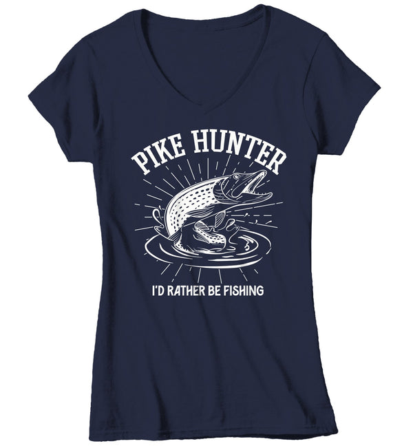 Women's Pike Hunter Fishing Shirt Pike Fishing T-Shirt Rather Be Fishing Shirts Gift Ideas Fisherman Tee-Shirts By Sarah