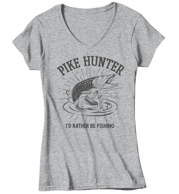 Women's Pike Hunter Fishing Shirt Pike Fishing T-Shirt Rather Be Fishing Shirts Gift Ideas Fisherman Tee-Shirts By Sarah