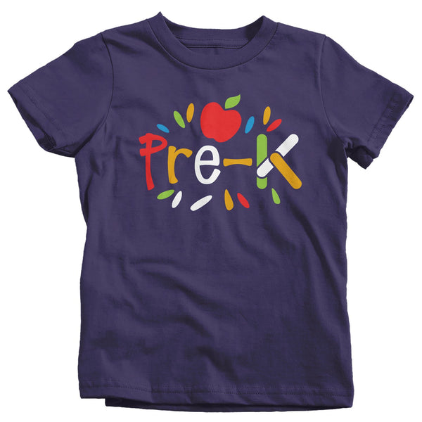 Kids Cute Pre-K T Shirt Cute First Shirt Boy's Girl's Pre-K Back To School Apple Pre Kindergarten TShirt-Shirts By Sarah