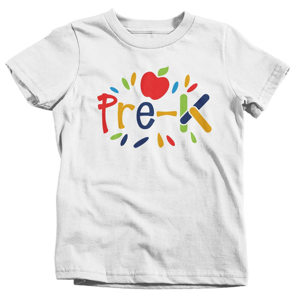 Kids Cute Pre-K T Shirt Cute First Shirt Boy's Girl's Pre-K Back To School Apple Pre Kindergarten TShirt-Shirts By Sarah