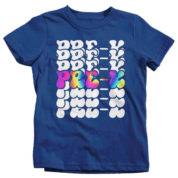 Kids Cute School T Shirt Pre-K Shirts Stacked Font Graphic Tee Tie Dye Prek Pattern Back To School Tshirt Unisex Boys Girls-Shirts By Sarah
