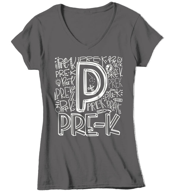 Women's Pre-K Teacher T Shirt Pre-K Typography T Shirt Cute Back To School Shirt Prek Teacher Gift Shirts-Shirts By Sarah