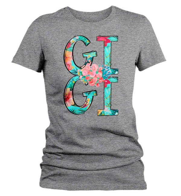 Women's Pretty Gigi Shirt Mother's Day Gift Shirt For Gigi Floral Boho Grandma Gift Tee Gift For Gigi Flowers Ladies V-Neck-Shirts By Sarah