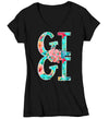 Women's V-Neck Pretty Gigi Shirt Mother's Day Gift Shirt For Gigi Floral Boho Grandma Gift Tee Gift For Gigi Flowers Ladies V-Neck