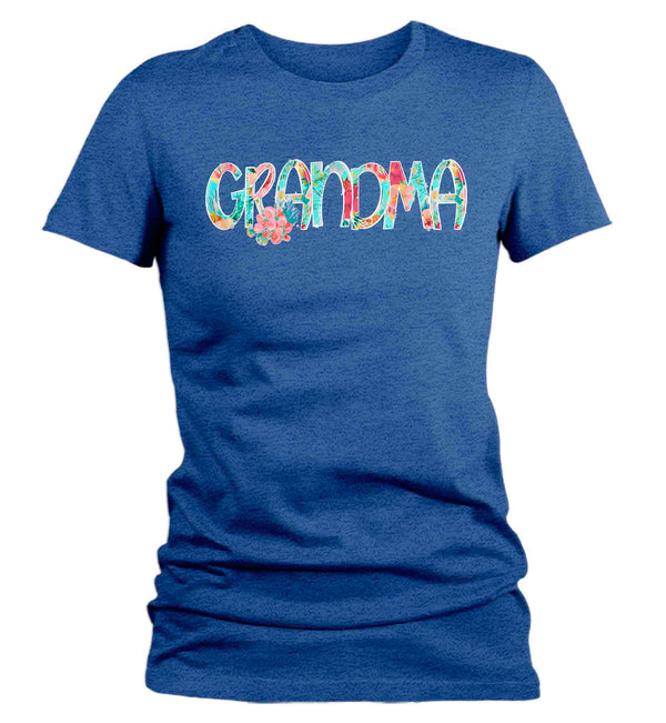 Women's Pretty Grandma Shirt Mother's Day Gift Shirt For Grandma Floral Boho Grandma Gift Tee Gift For Grandma Flowers Ladies V-Neck-Shirts By Sarah