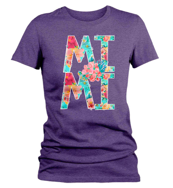 Women's Pretty Mimi Shirt Mother's Day Gift Shirt For Mimi Floral Boho Grandma gift Tee Gift For Mimi Flowers Ladies V-Neck-Shirts By Sarah